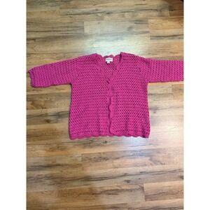 Linon Cotton Bright Pink Crochet Knit Cardigan Sweater Norm Thompson‎